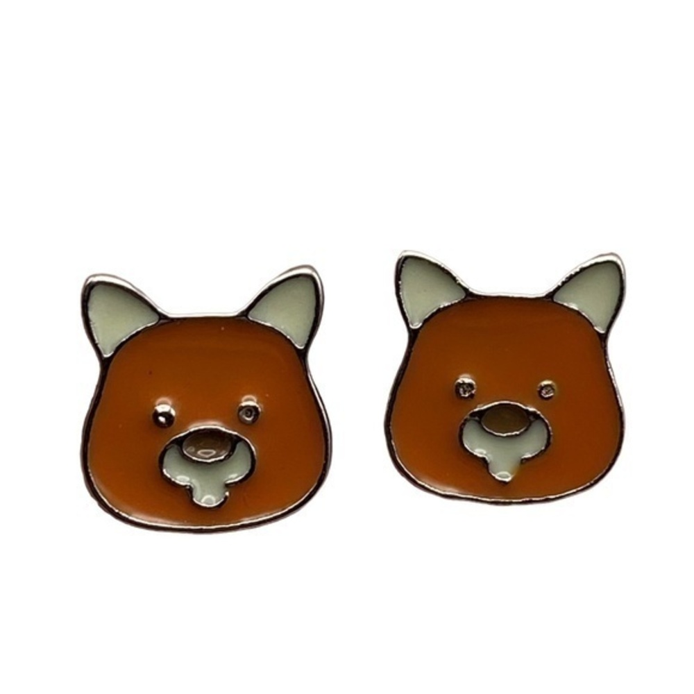 Fox Stud Earrings Silver Tone Metal Enamel‎ Paint